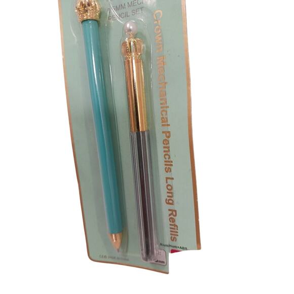 Fancy CROWN & Pearl Top Mechanical Pencil Set w Refills .5MM King Queen Royal - Picture 8 of 8
